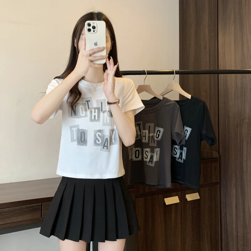 夏装大码女装新款印花减龄韩系ins短袖上衣2539