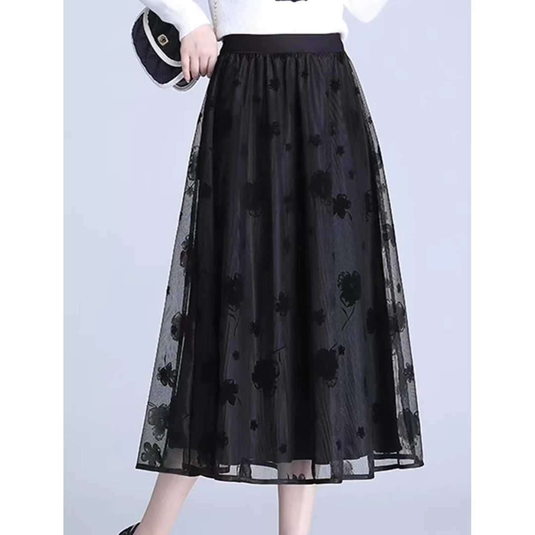 A6201新款百褶高腰中长款伞裙时尚百搭减龄半身裙