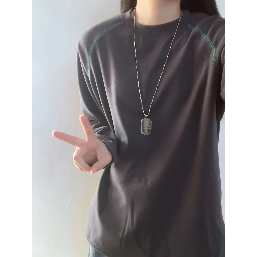 美式户外运动辑明线德绒打底衫男秋冬健身训练球衣圆领长袖T恤