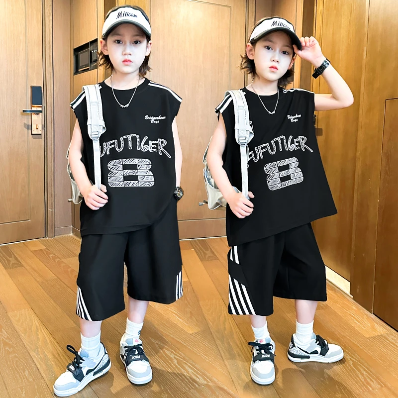 男童夏装无袖坎肩套装2025新款夏季中大儿童男孩夏款酷帅气时髦潮