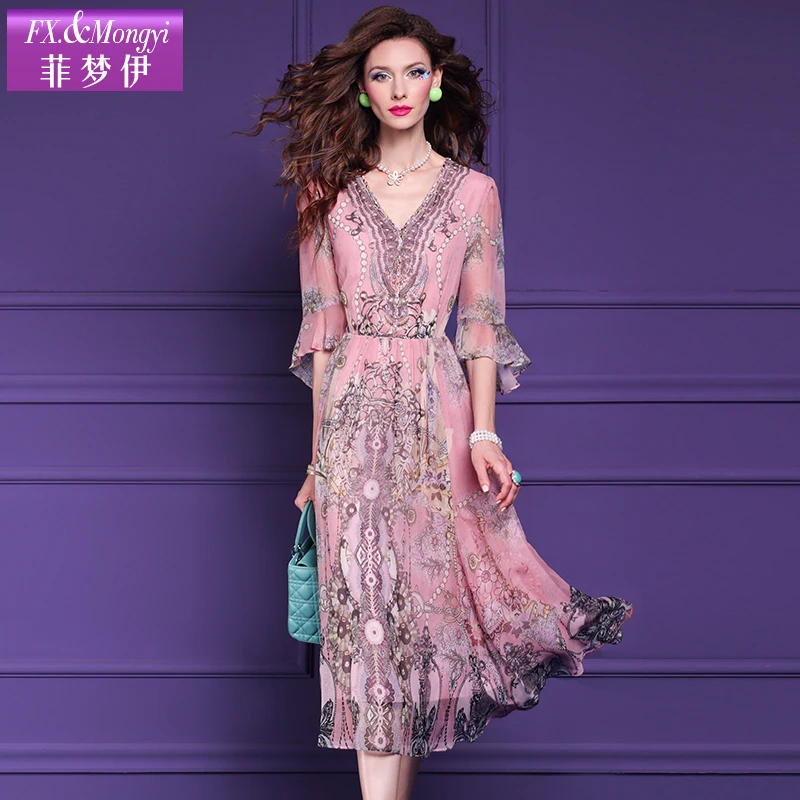 菲梦伊100%桑蚕丝新款时尚连衣裙58548