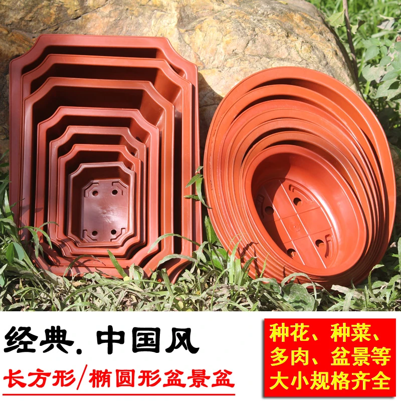长方形塑料花盆椭圆盆景盆花盆托盘底座多肉植物盆栽阳台种菜育苗