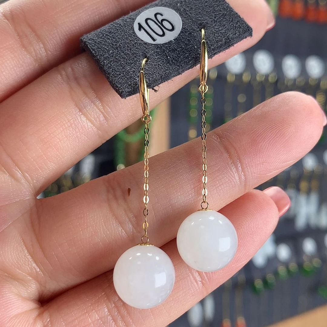 和田玉耳饰18K金镶嵌106