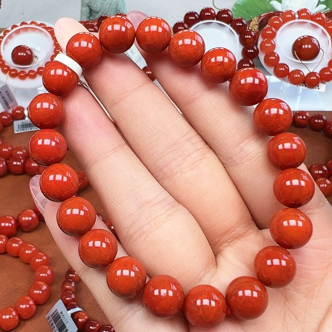 南红玛瑙未镶嵌手串精品 瓦西柿子锦满肉卡9+