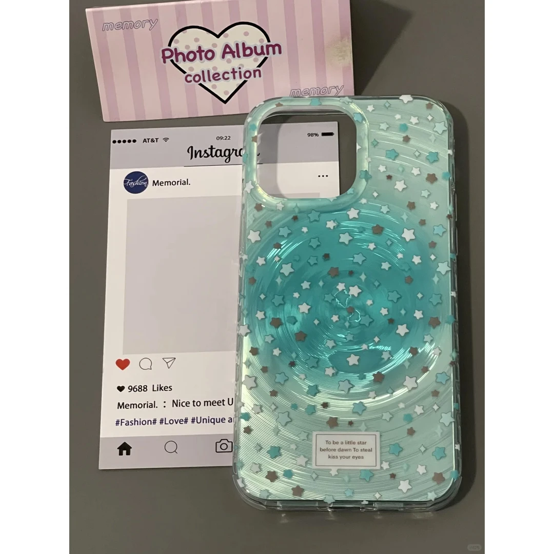 BANCA旋涡薄荷绿小星星适用苹果16promax手机壳iPhone15/14新款13