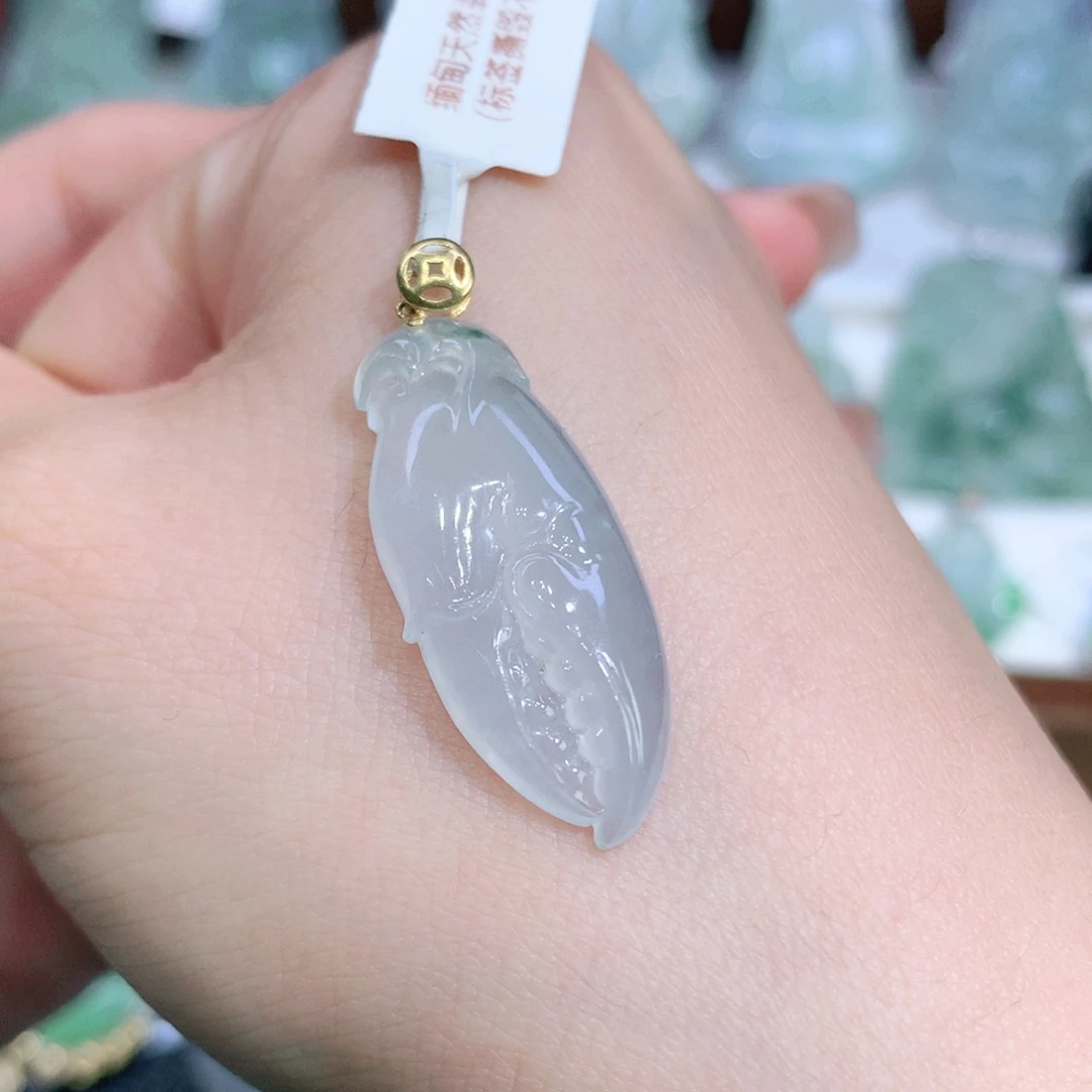 吊坠(不含链)18K金镶嵌翡翠天然缅甸A货翡翠揭阳工蟹钳