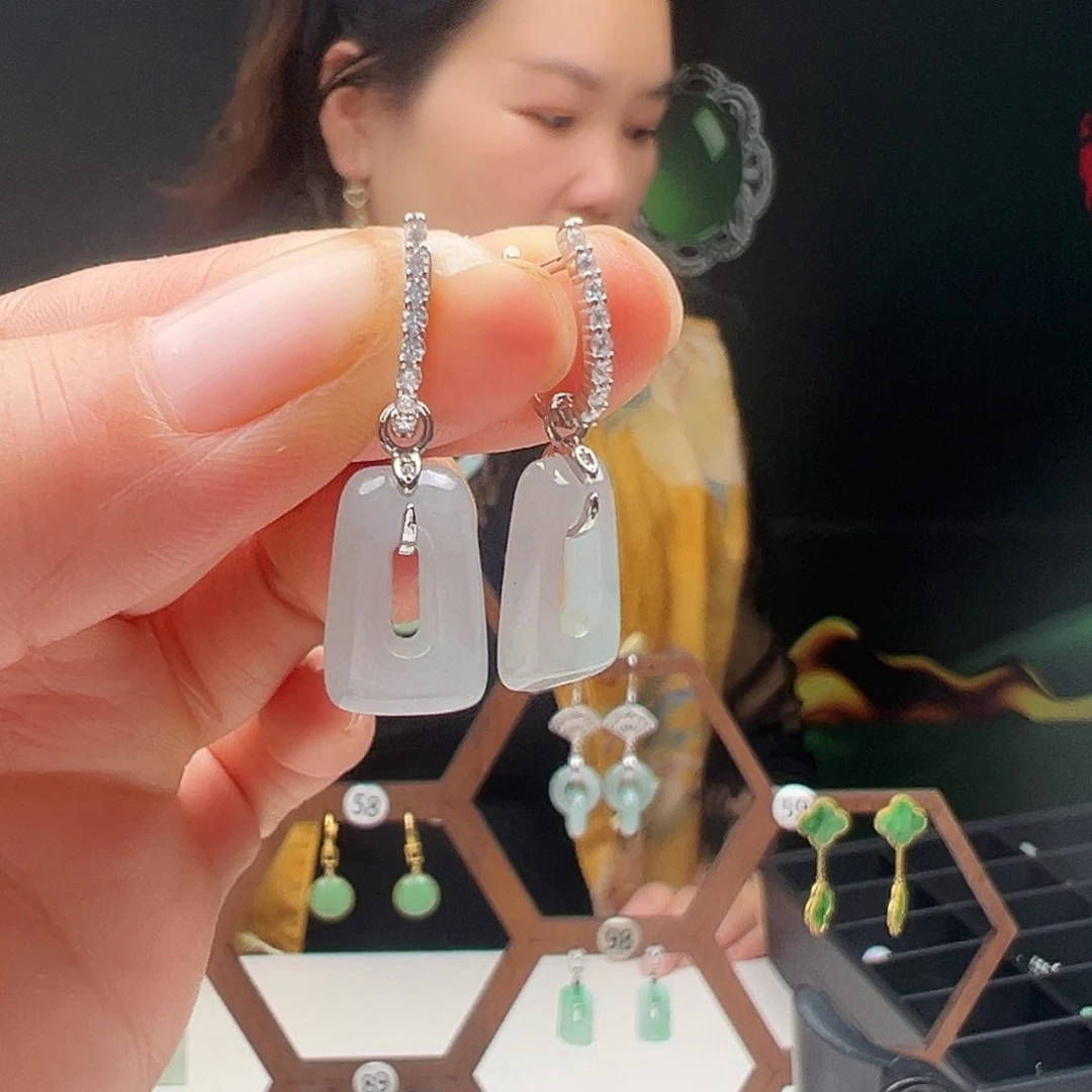 银S925镶嵌翡翠耳饰