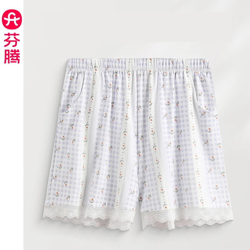 【芬腾】女士睡裤夏季新款纯棉薄款居家短裤女款格子休闲加大码家居