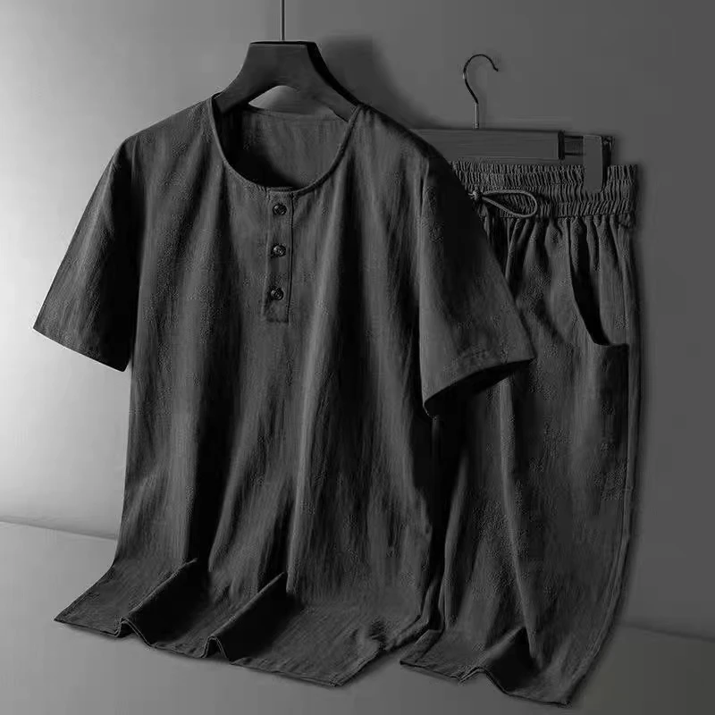 【棉麻套装】高级感休闲套装男士夏季棉麻短袖大码男套装搭配一套男