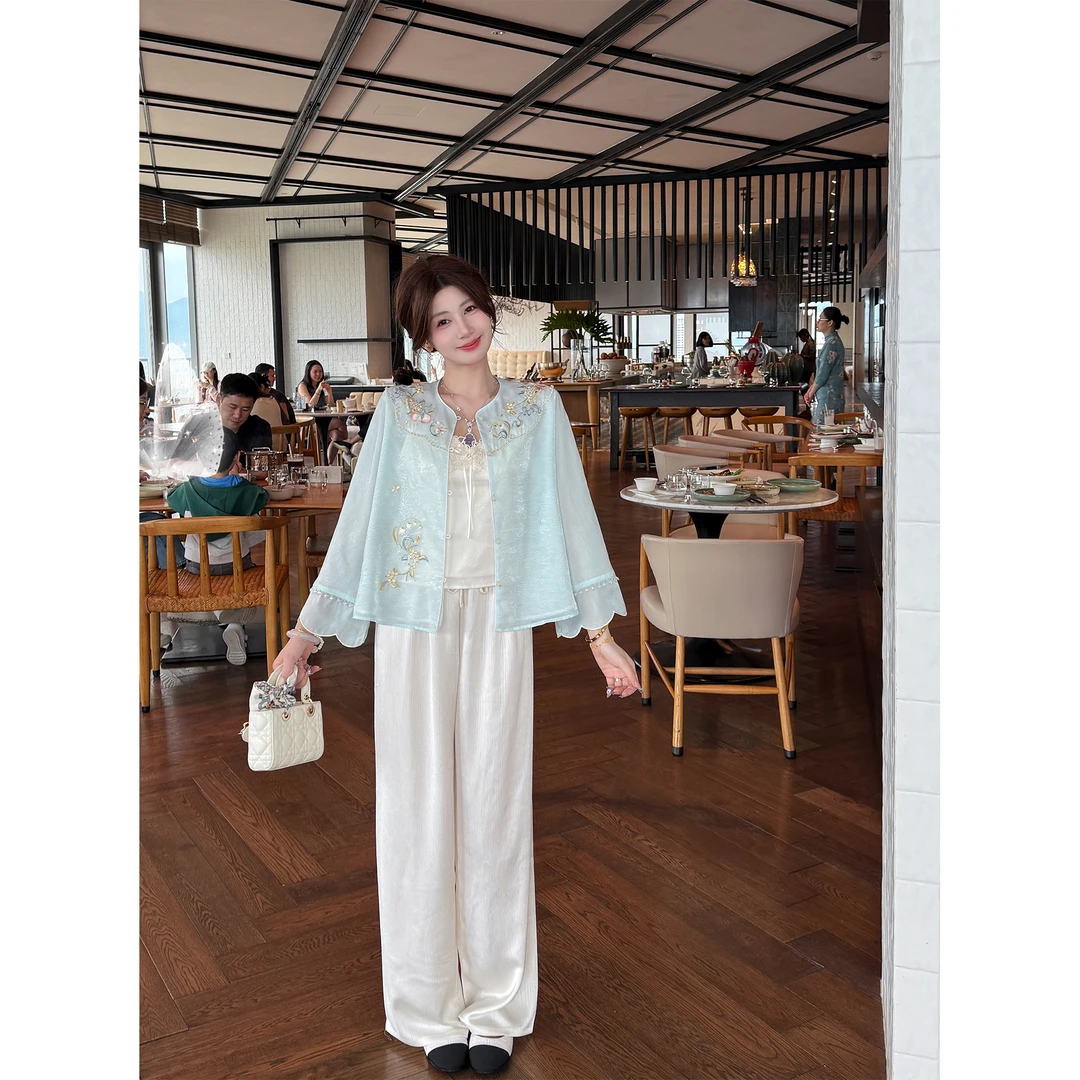 GA盈瓷新中式慵懒纸片直筒裤显瘦宽松高级垂感休闲裤女 25SS0558