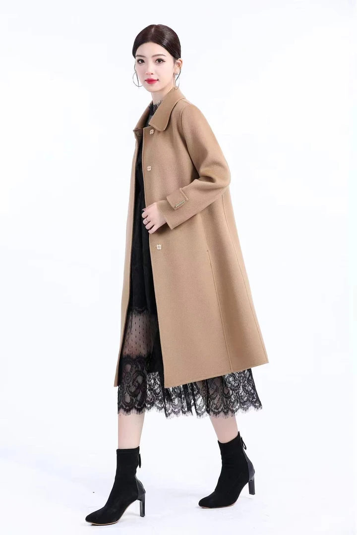 气质羊毛大衣洋气百搭中长款双面羊毛外套简雅女大衣秋冬