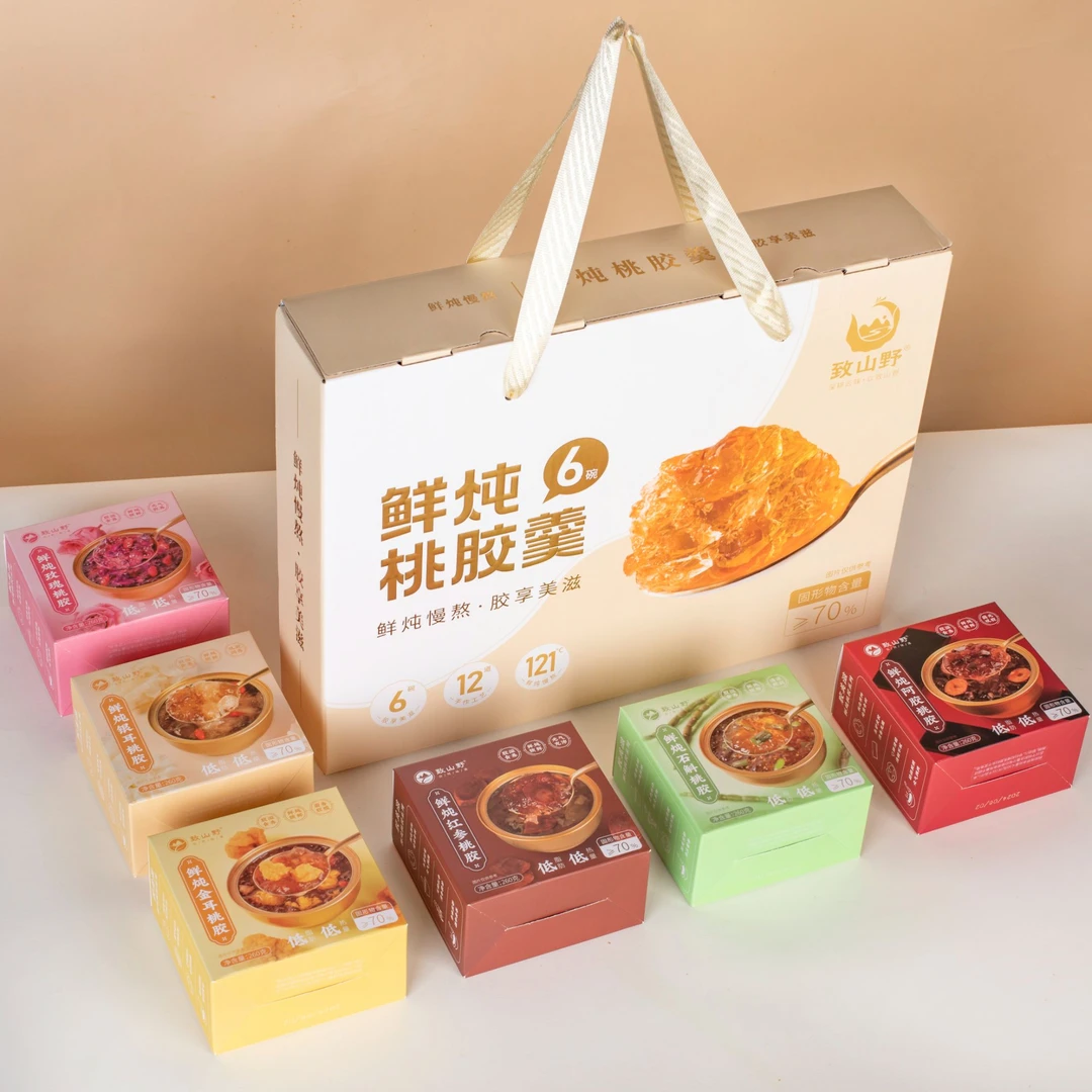 鲜炖桃胶羹红参石斛金耳阿胶银耳玫瑰口味开盖即食免煮1560g礼盒