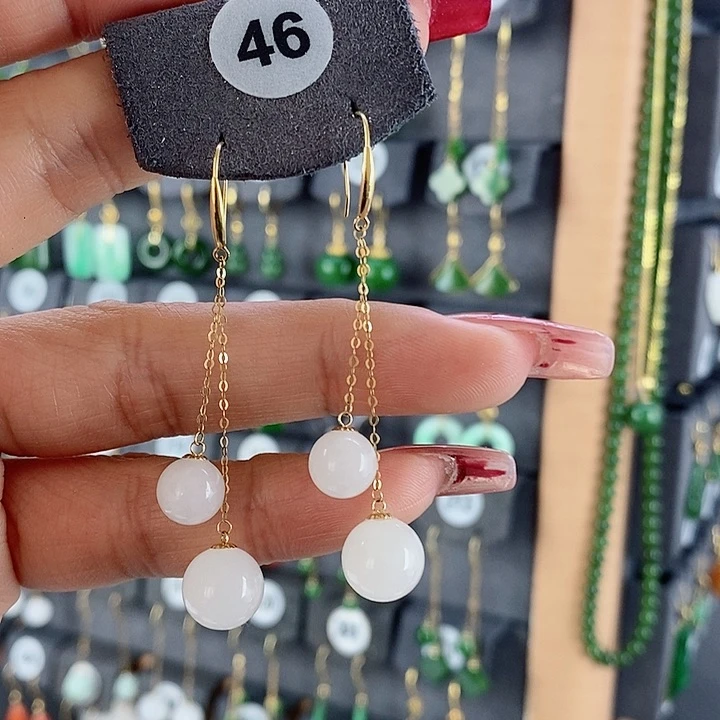 和田玉耳饰18K金镶嵌