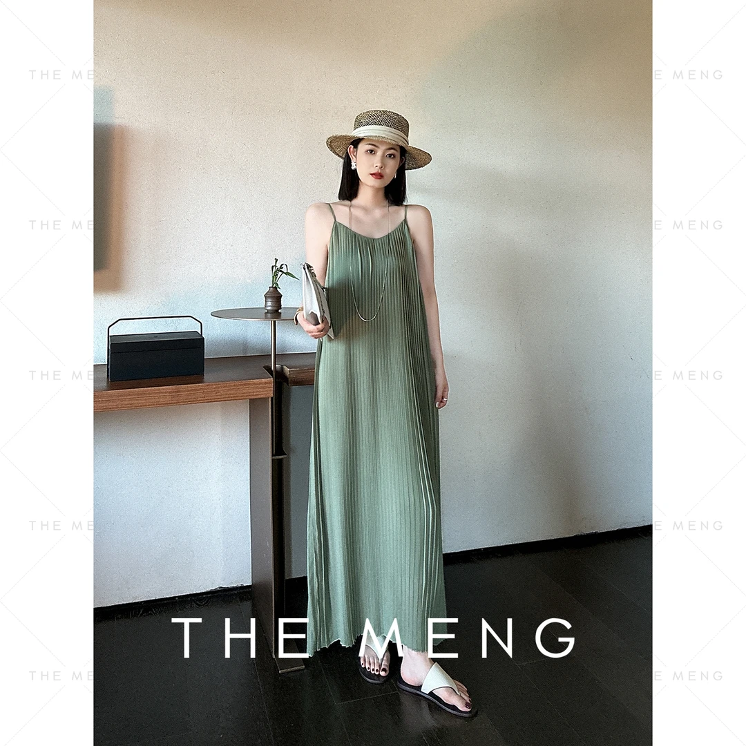 THE MENG【风琴】法式修身收腰百褶显瘦吊带宽松连衣裙#M241G008