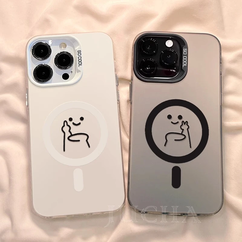 比耶线条人适用苹果16pro手机壳iPhone15高级感磁吸14pro情侣新款