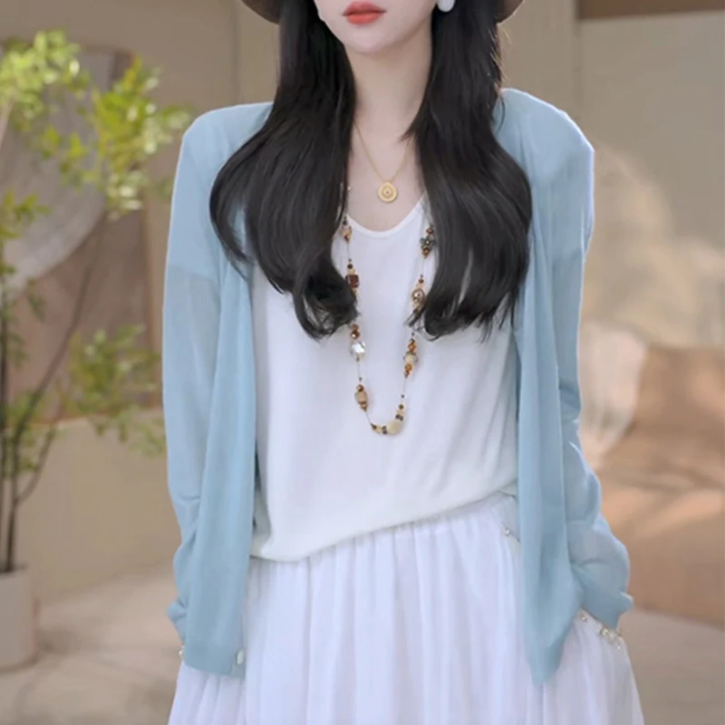 香朵儿休闲风洋气针织开衫女2025夏季新款百搭防晒罩衫通勤防晒衣