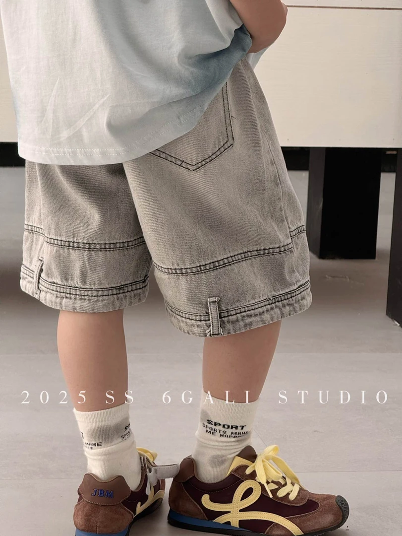 2025夏季新款新款男中大童浅灰色牛仔短裤3050