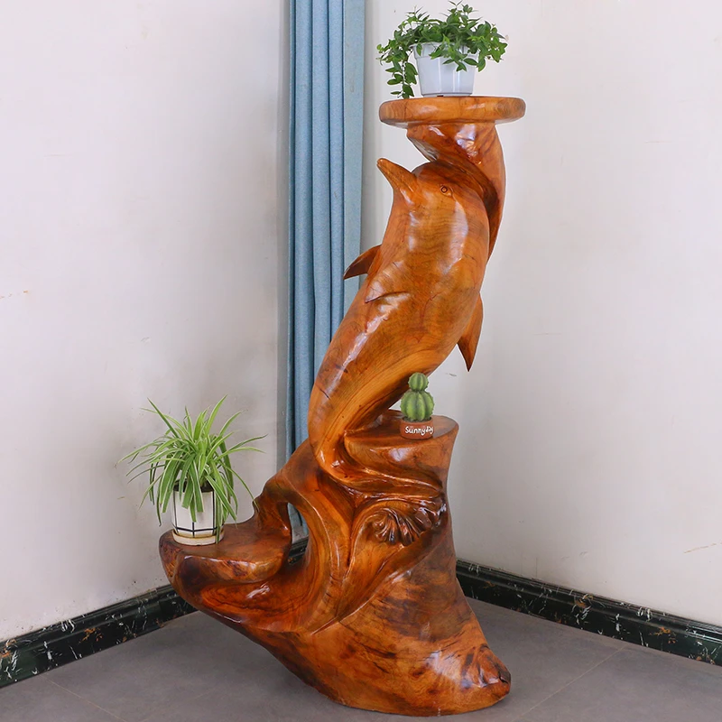 根雕花架实木树根香樟木树桩根艺底座树头落地客厅原木摆件MH8809