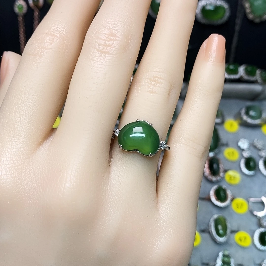 和田玉（碧玉）戒指银S925镶嵌