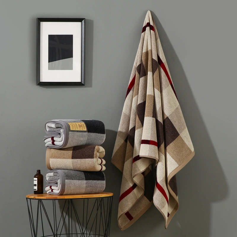 全棉无印方格毛巾浴巾柔软酒店成人家用洗脸洗澡吸水加厚情侣超大