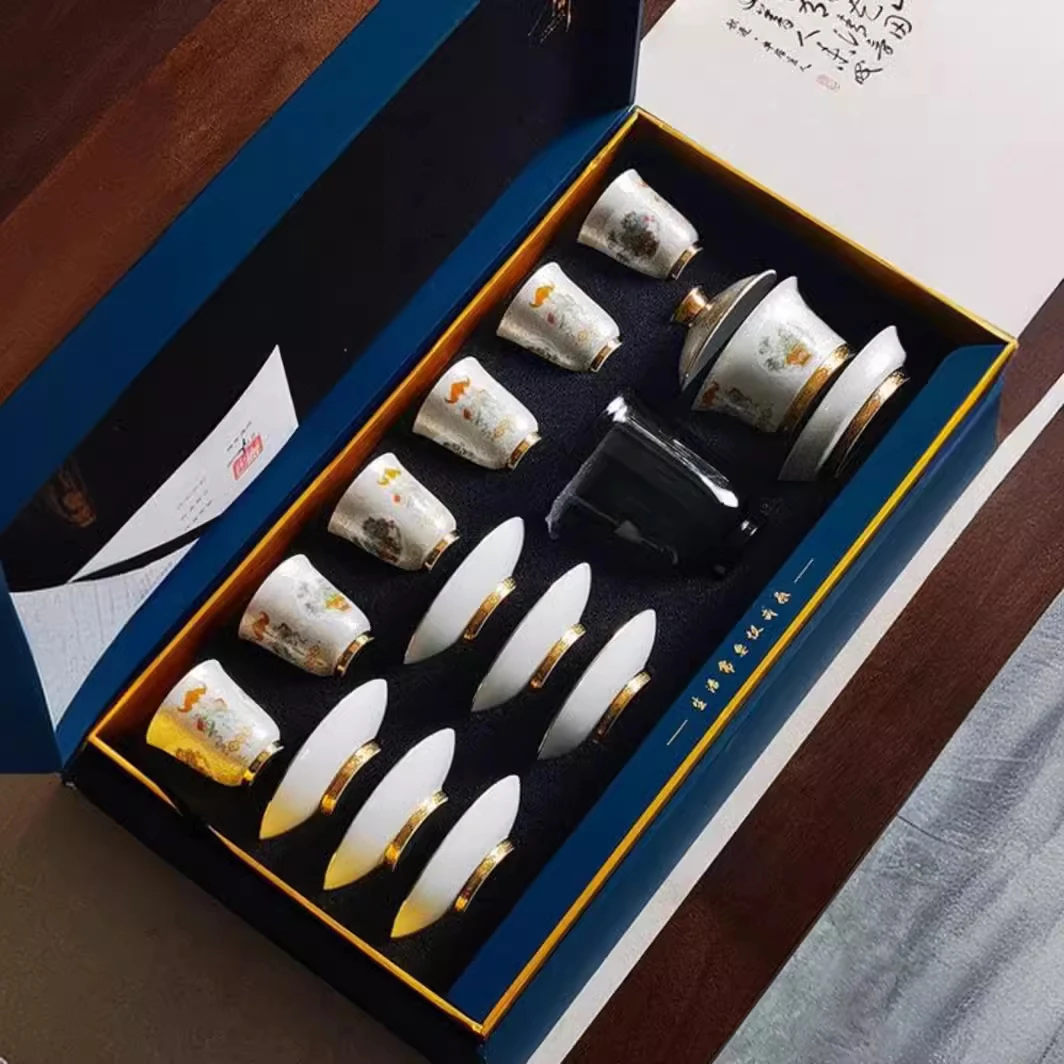 珐琅彩复古高档茶具套装掐丝银三才盖碗敬茶杯陶瓷泡茶碗商务礼品