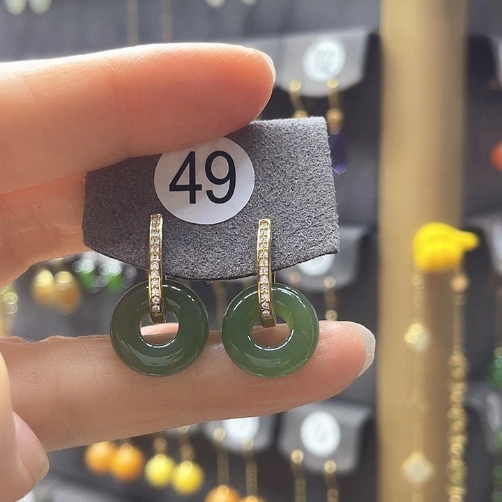 和田玉银S925镶嵌耳饰