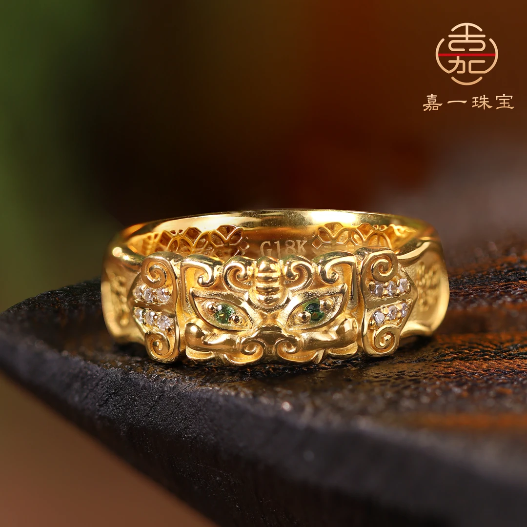 【嘉一珠宝】三元貔貅吞金首发18k金原创戒指
