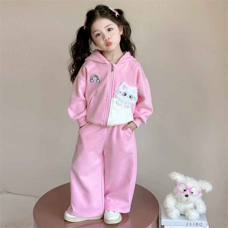 女童秋装套装洋气新款儿童运动连帽卫衣外套女宝宝春秋休闲两件套