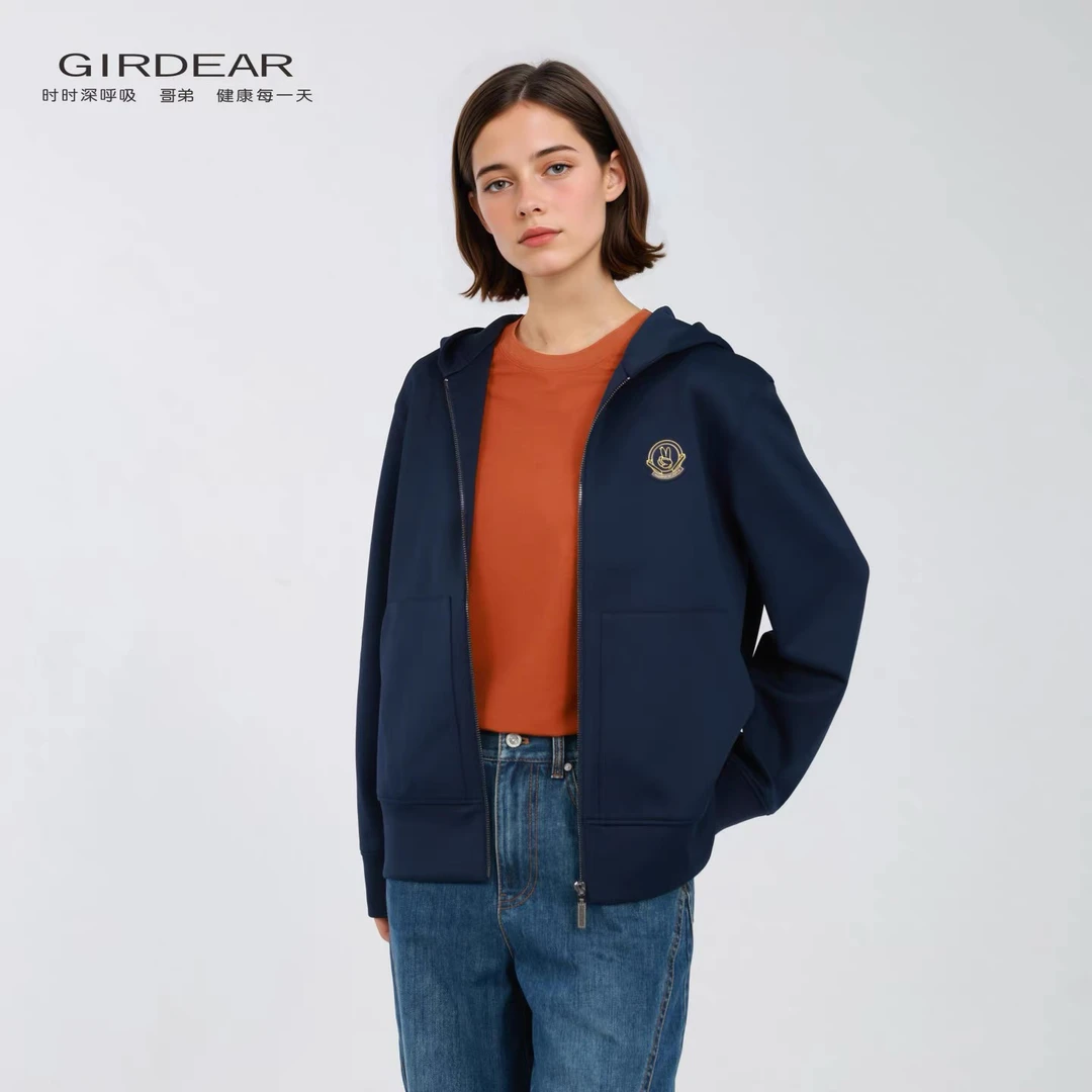 GIRDEAR/哥弟女装时尚舒适户外通勤连帽拉链休闲卫衣外套1400801