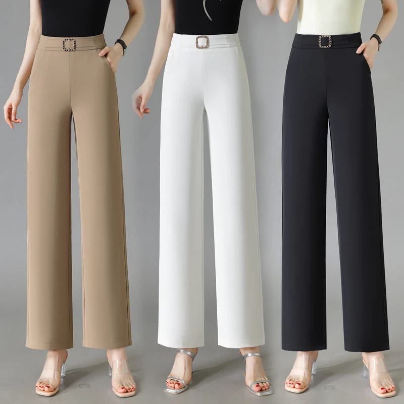 窄版阔腿裤女士高腰显瘦垂坠感时尚长裤小个子女裤松紧腰直筒裤