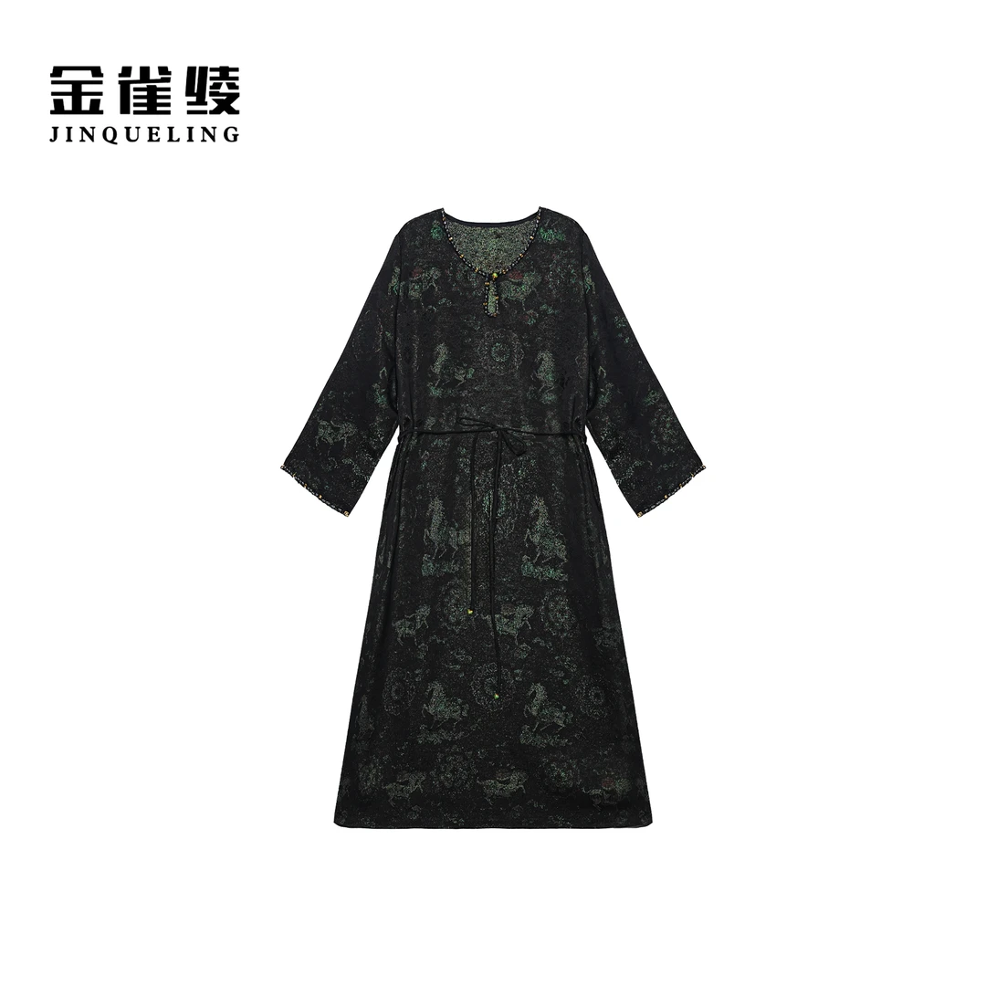 金雀绫【马踏祥云】100桑蚕丝新中式正绢加宽加大连衣裙SZA1LW869