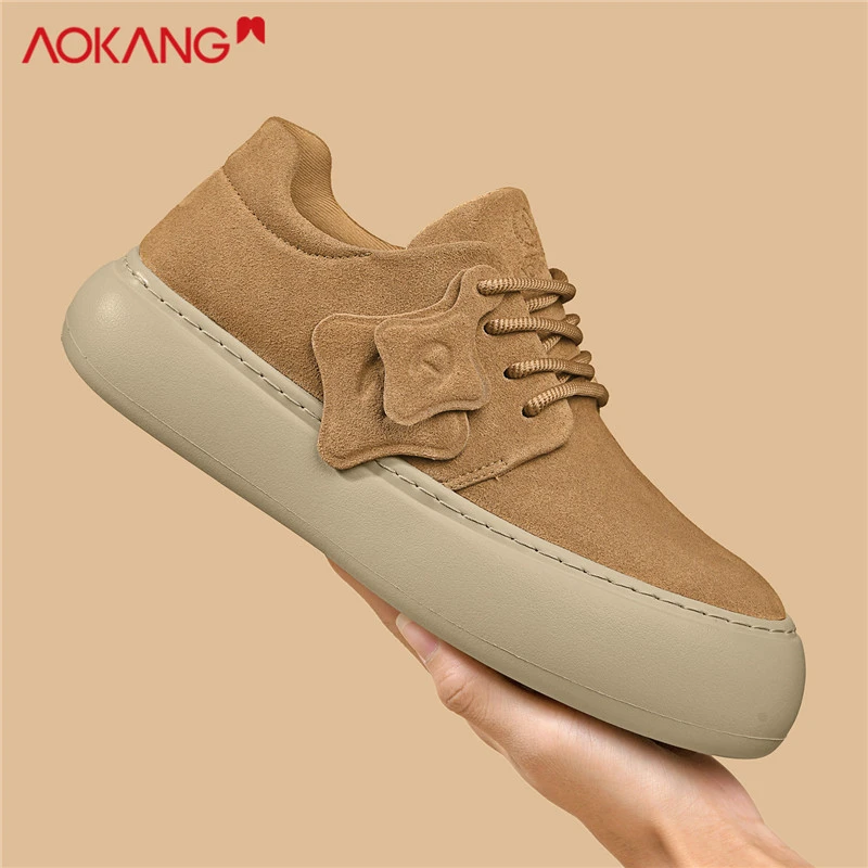 Aokang/奥康2025冬季官方正品休闲板鞋时尚增高运动男鞋保暖防滑