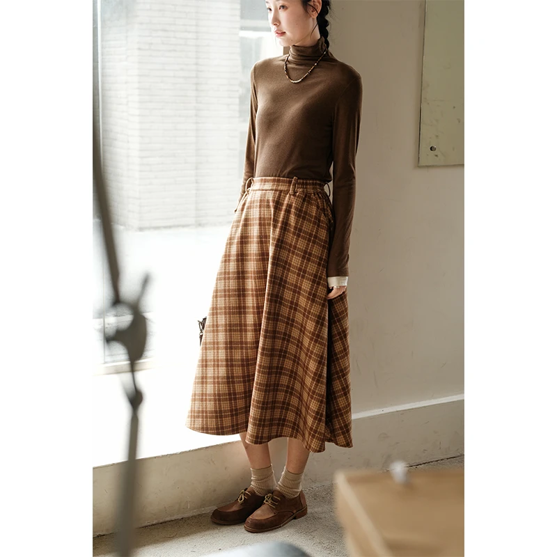 可然希临 450G加厚色织格纹澳毛呢半身裙大摆裙子中长款2024秋冬
