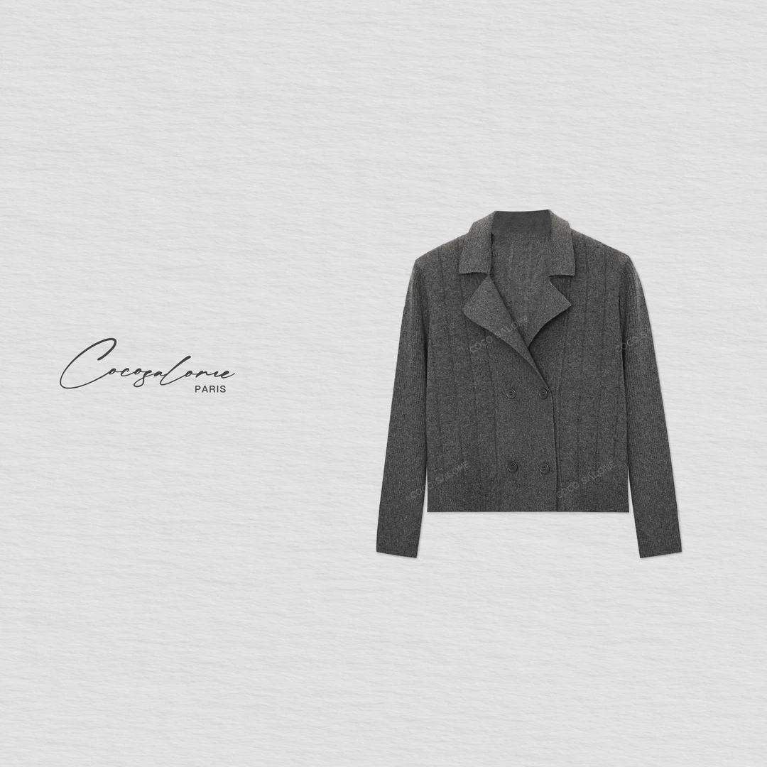 韩彬彬"银霜"100%秋冬羊绒骨感罗纹百搭高级灰调松弛感外套2775-4