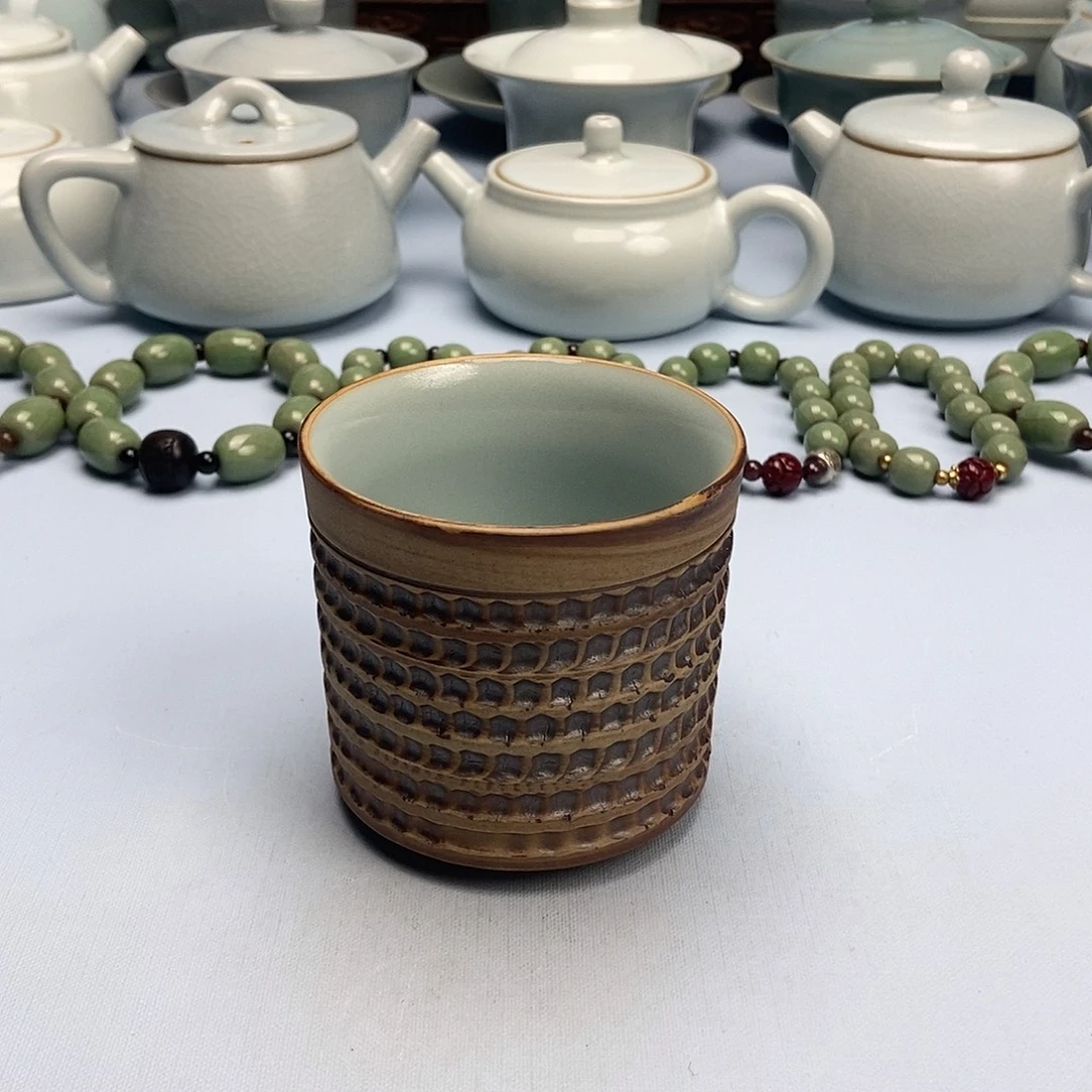 杯孤品重工跳刀天青直桶杯原矿原釉原产地