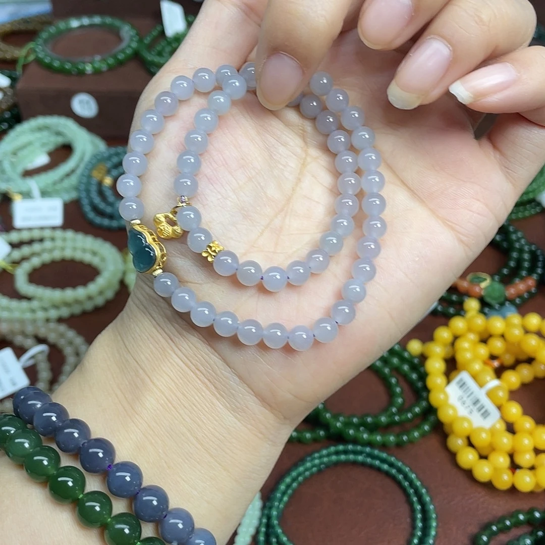 和田玉银S925镶嵌手链0756