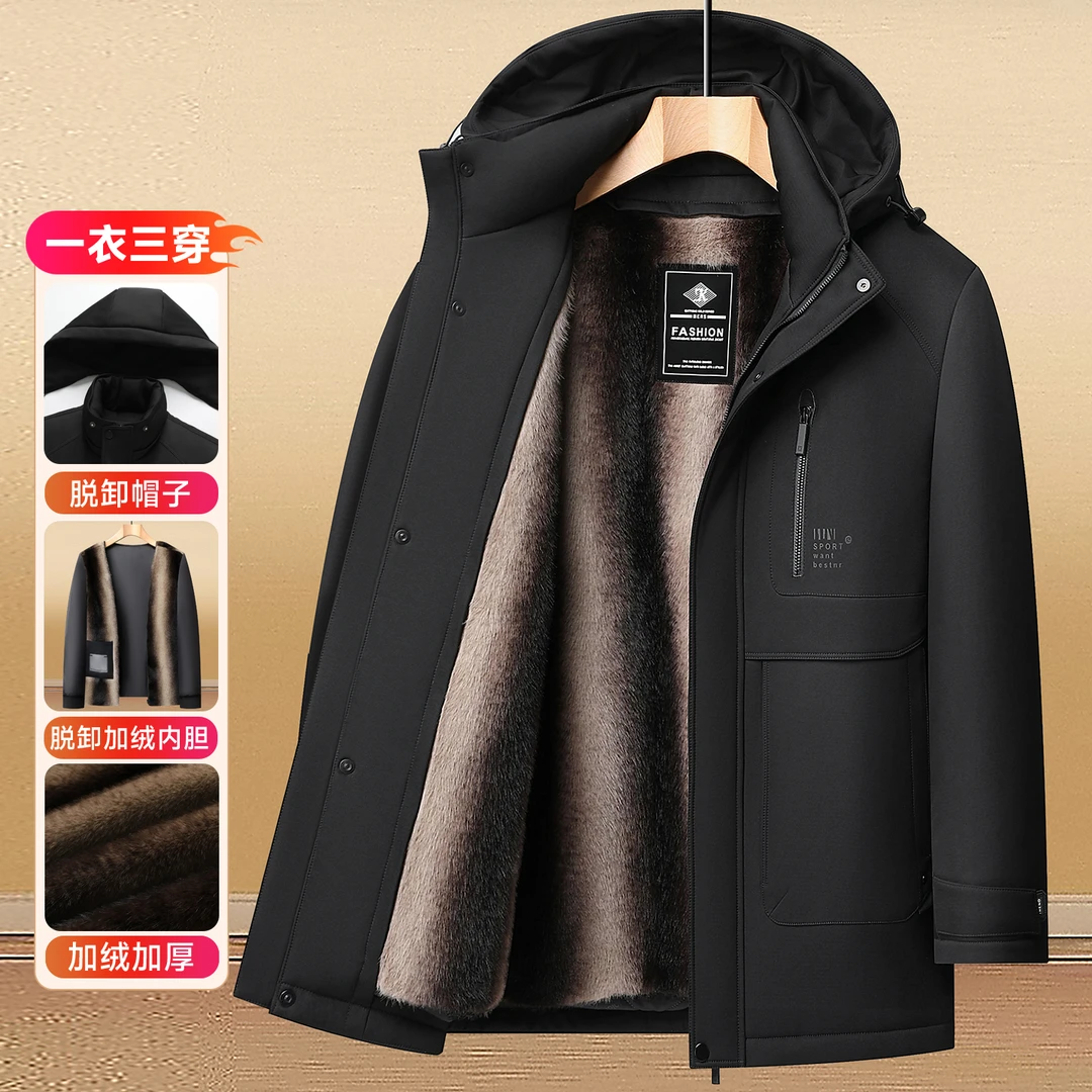 【可拆卸内胆】冬季中老年男士加绒加厚中长款棉衣保暖外套爸爸装