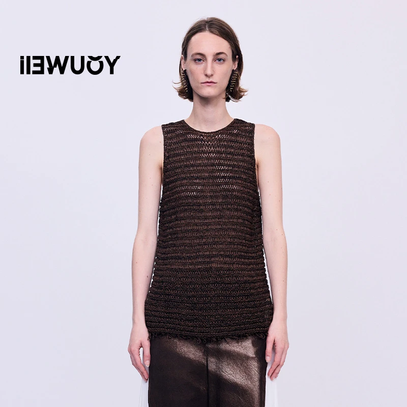 有尾YOUWEI2025早秋上新双色立体花针编织背心镂空无袖Y3425301