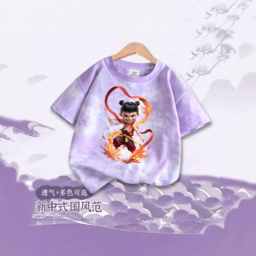 女童2025洋气夏装新款哪吒潮夏季扎染童装短袖上衣T恤半袖儿童