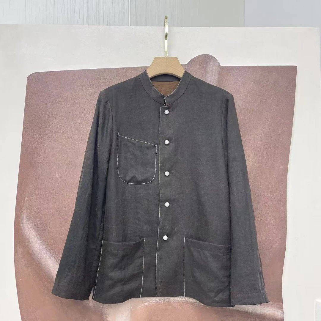 极简复古棕色立领长袖外套GS250296