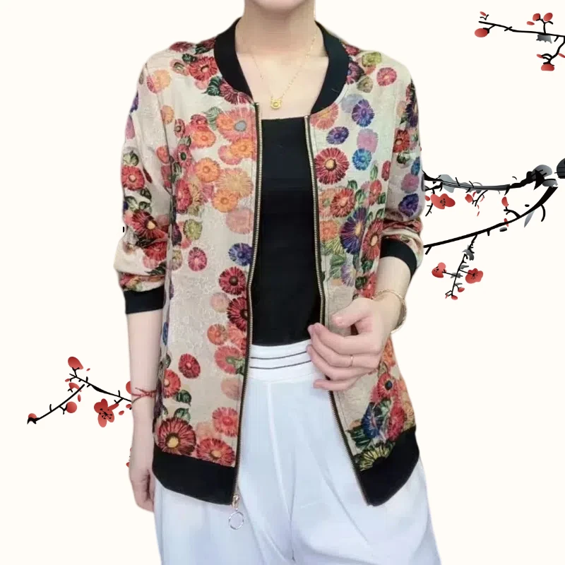 【太阳花】薄款常规款时尚中老年女装长袖棒球服女装短外套透气