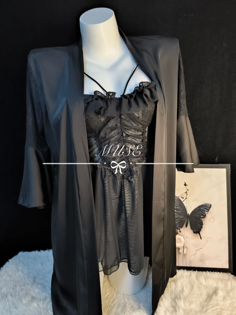 MUSE暮涩179款号-180款号夏季气质黑色蕾丝拼接吊带家居服轻奢