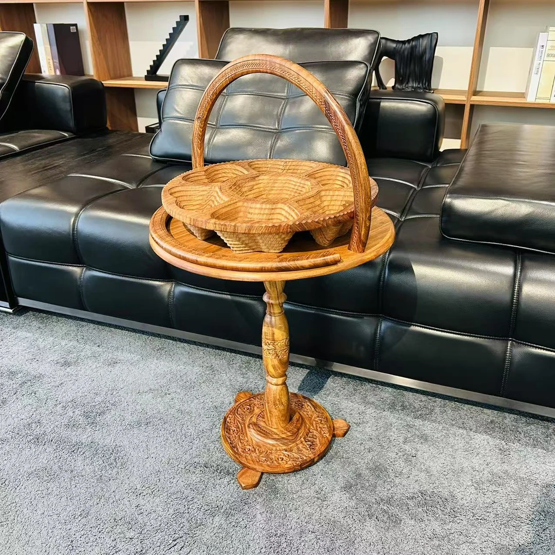 【手工雕刻边几】全实木巴基斯坦民族风格可折叠果盘边几零食