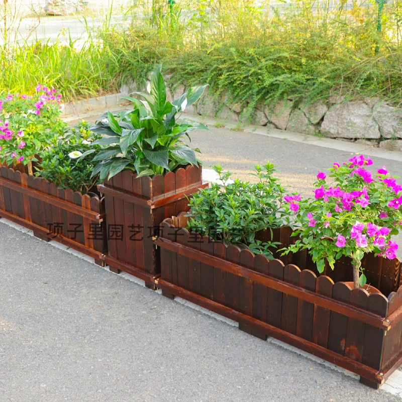 户外防腐木花箱庭院阳台种植箱实木花槽长方形花盆组合种植箱