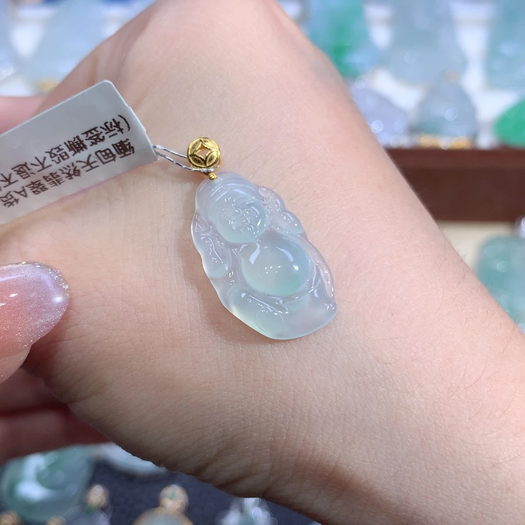 吊坠(不含链)18K金镶嵌翡翠财神爷
