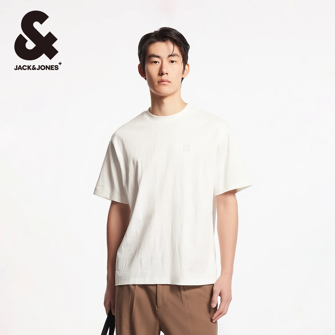 【商场同款】杰克琼斯秋季男士短袖t恤时尚潮流圆领肌理上衣男装