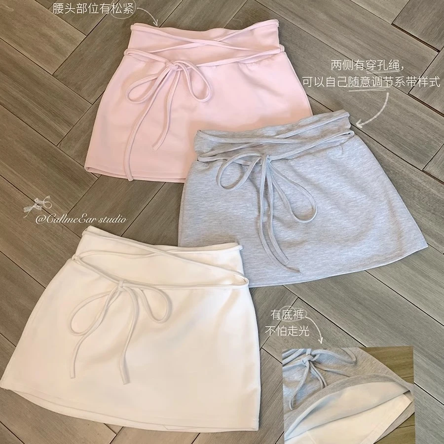 系带安全裤绑带设计松紧腰短裙春夏季显瘦a字半身裙女包臀裙百搭