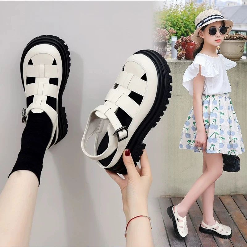 女童夏款2025新款软底公主鞋中大童包头儿童罗马女大童凉鞋