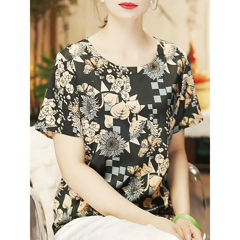 真丝T恤清爽大气舒适气质名媛风时尚文艺显瘦桑蚕丝上衣81002