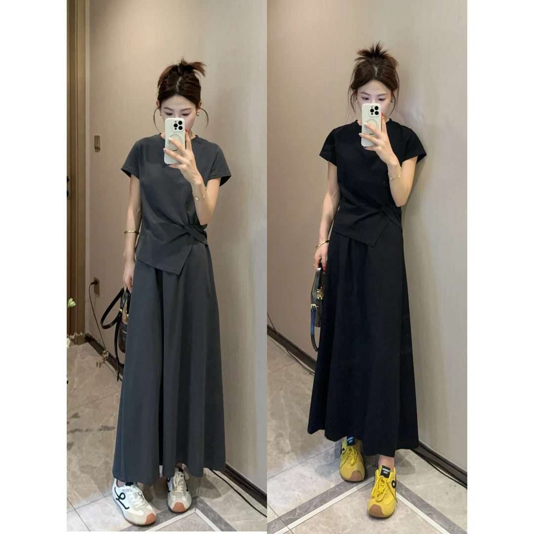 25-30欧洲站高端polo休闲套装女士夏季新款短袖黑色半身裙